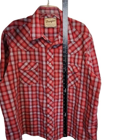 Wrangler- Mens 2XL Red Plaid Short Sleeve Pearl Snap Western Casual Shirt - Picture 5 of 7